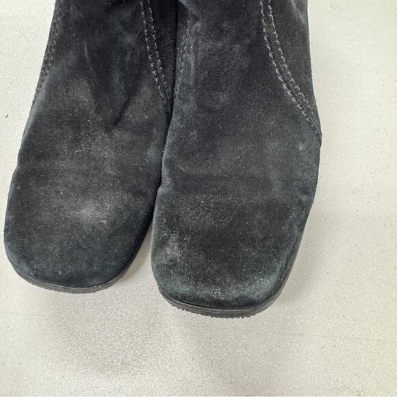 C La Canadienne Black Suede Platform Boots Womens 9.5 Ankle Booties Square Toe - Picture 5 of 8